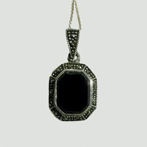 Vintage Black Onyx Marcasite Sterling Silver Necklace